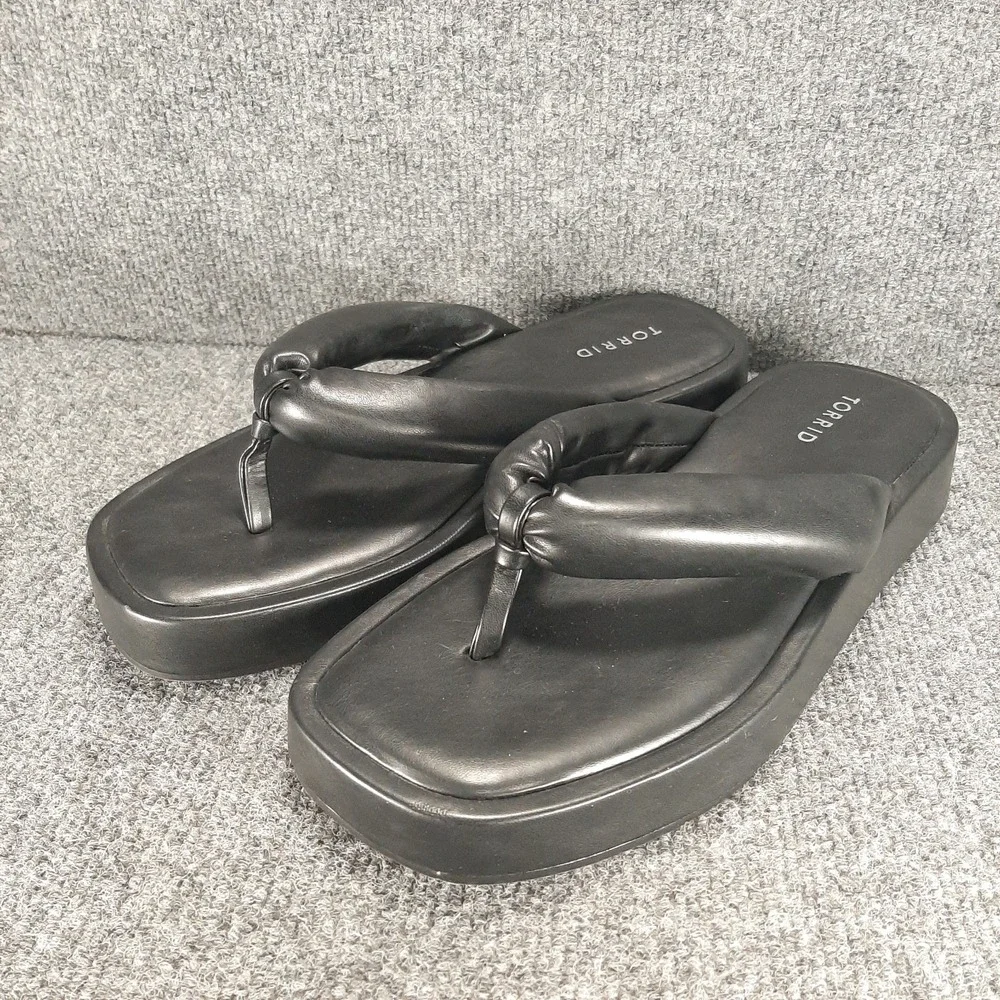 Womens Torrid Platform Wedge Sandals Black Size 10 WW Thong Flip Flop EUC